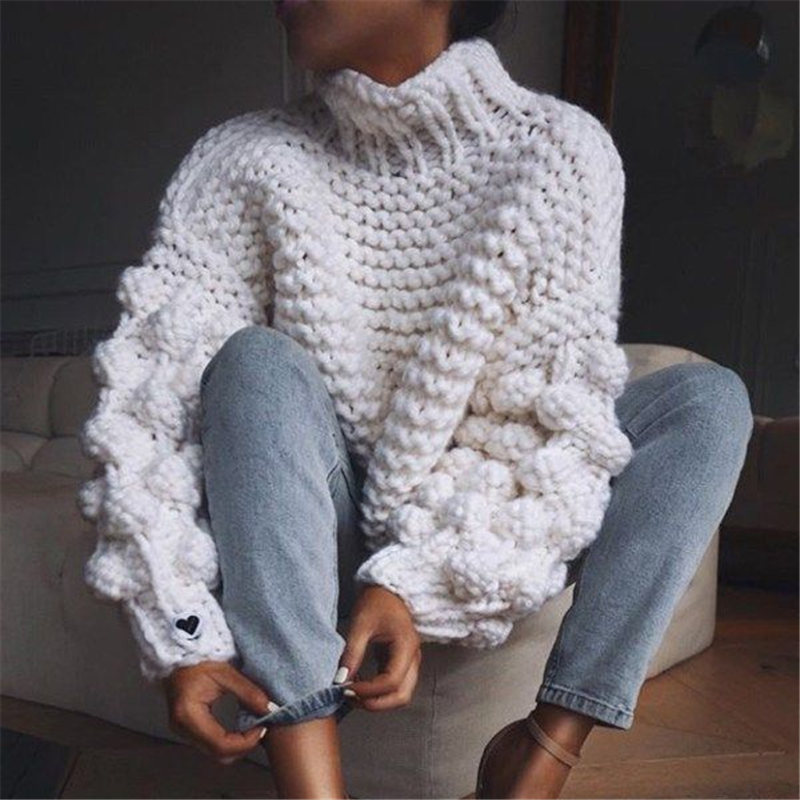 Fashion High Neck Coarse Wool Knit Sweater1