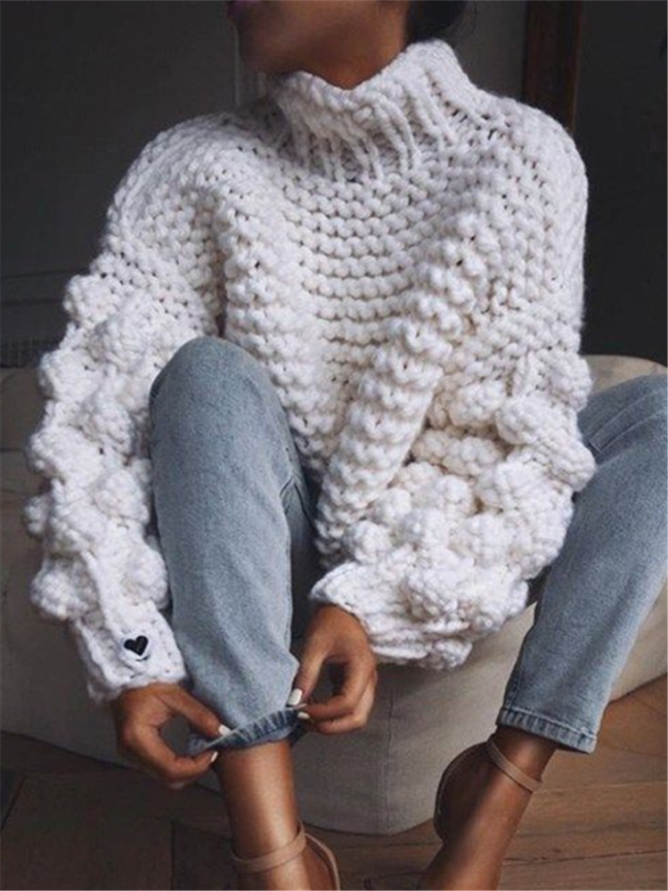 Fashion High Neck Coarse Wool Knit Sweater