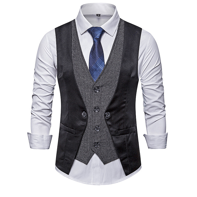 US$ 43.99 - Flashmay Men's Business Single-Breasted V-Neck Fake Two ...