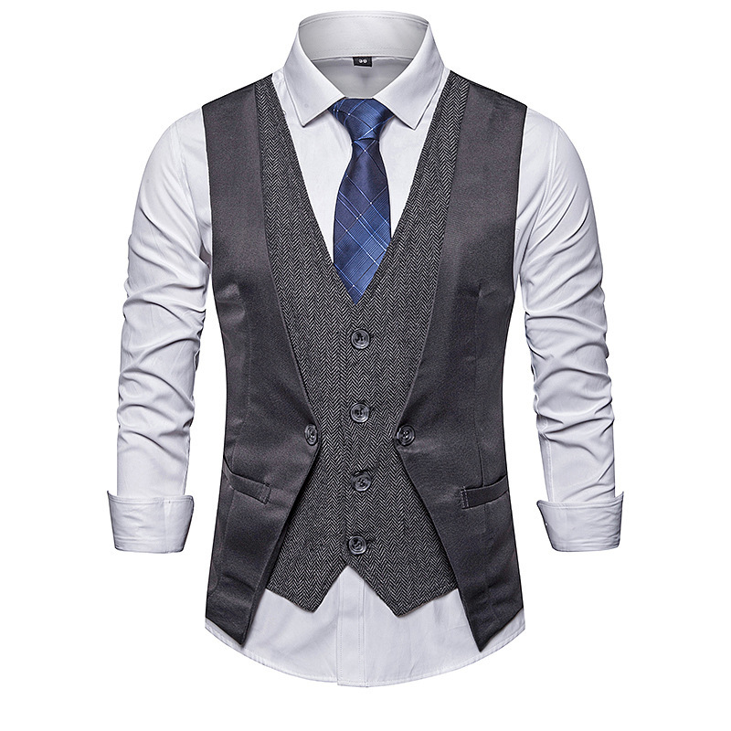 US$ 43.99 - Flashmay Men's Business Single-Breasted V-Neck Fake Two ...