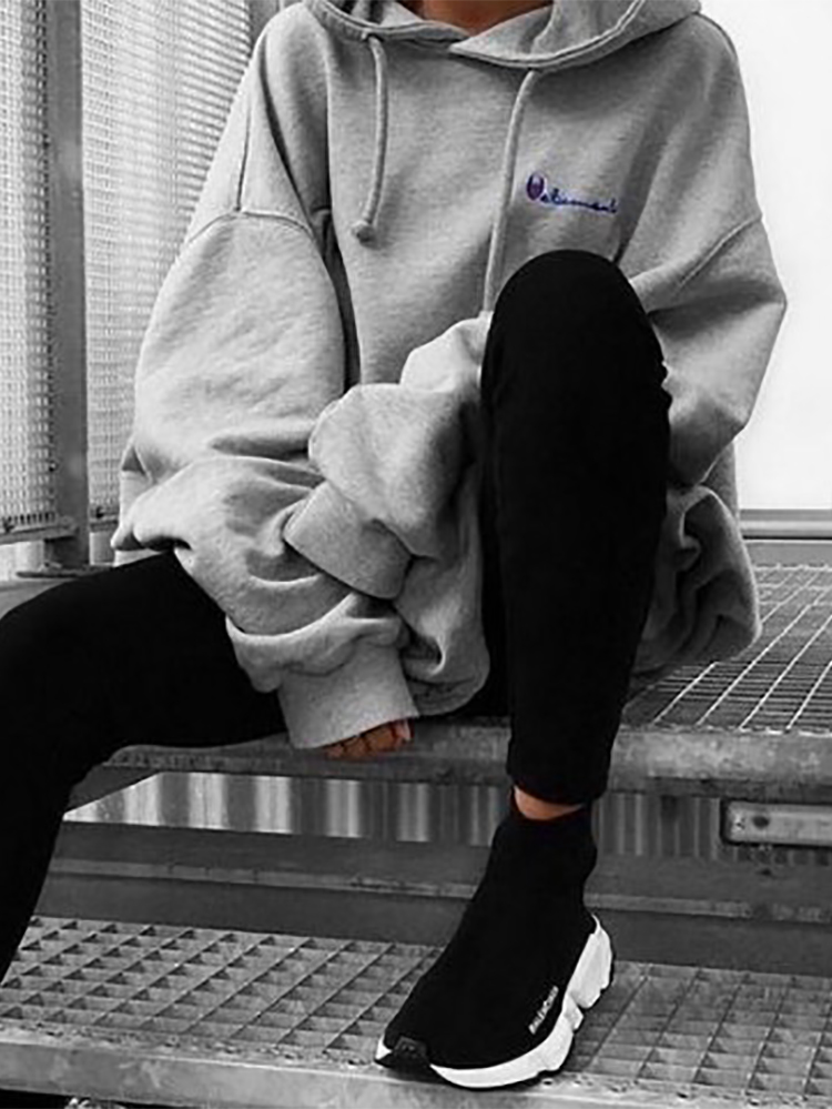 fashion street solid color loose hoodie