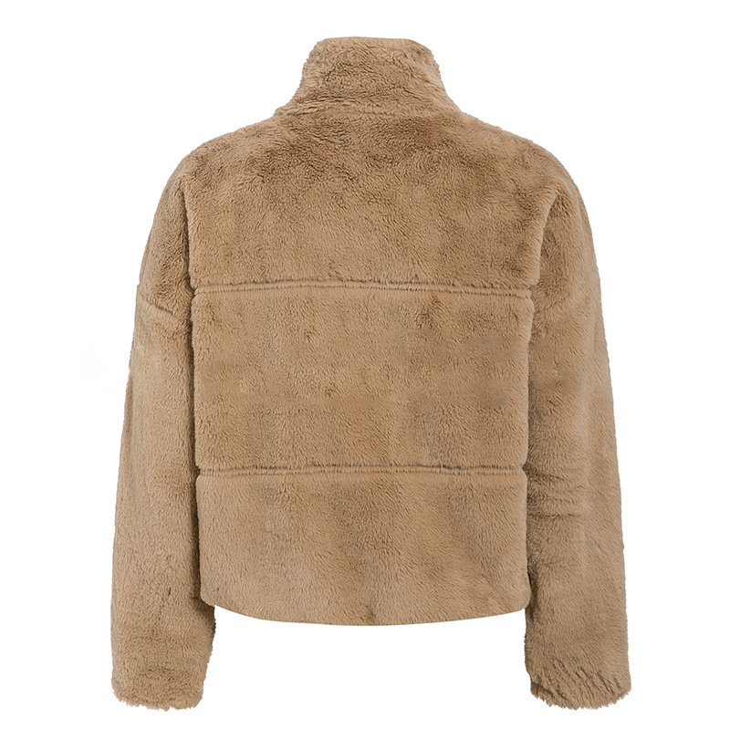 Fashion khaki thick warm zipper fur coat5