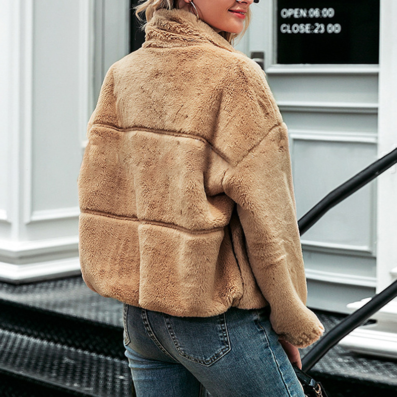 Fashion khaki thick warm zipper fur coat3