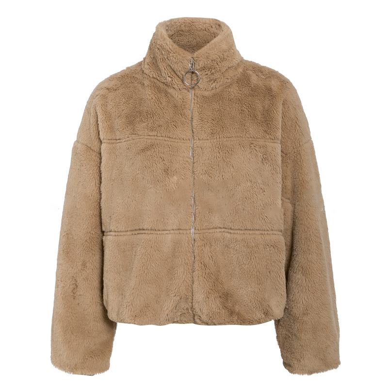 Fashion khaki thick warm zipper fur coat10
